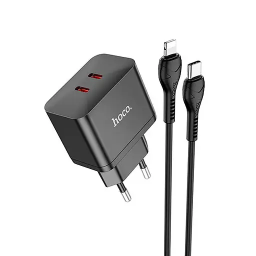 Адаптер сетевой HOCO Type-C to Lightning Cable Triumph charger set N29 35 W черный - фото 1