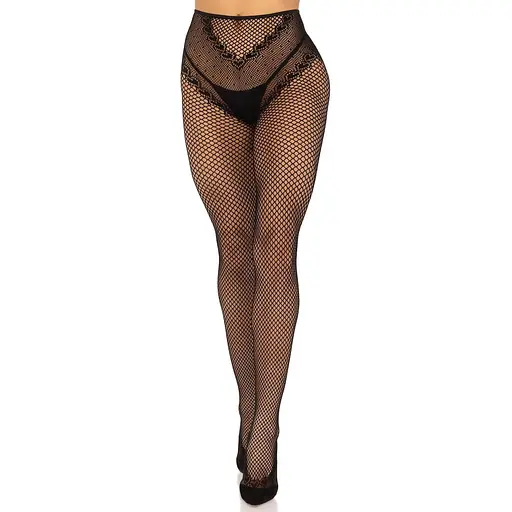 Панчохи Leg Avenue Crotchless Net Tights With Heart Backseam Black One Size - фото 5