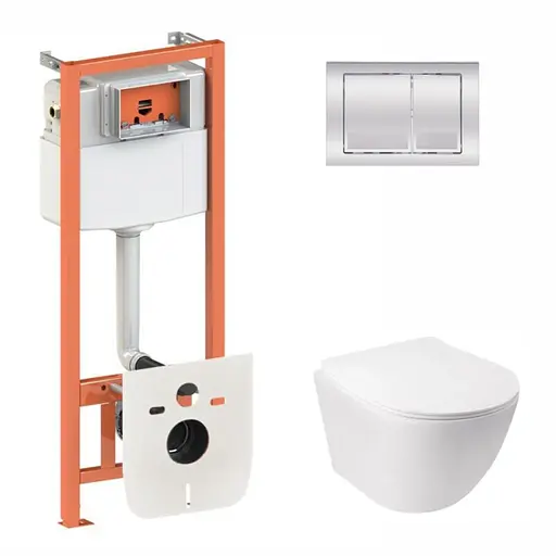 Набор: Qtap Jay Ultra Quiet унитаз подвесной QT07335177W + Nest комплект инсталляции 4в1 (квадратная клавиша Chrome) QT0133M425 + M06028CRM - фото 1