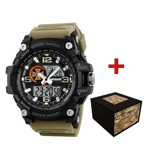 Наручные часы мужские 012BKKHDSNS ДСНС Чорные с хаки + Коробка Patriot acs0031012