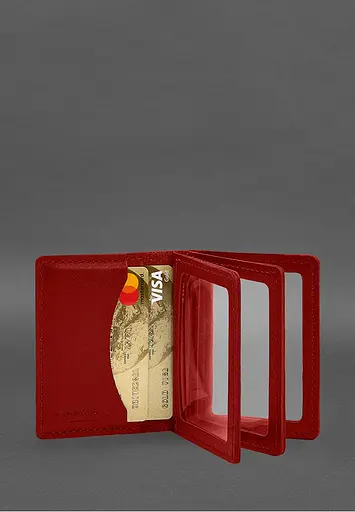 Кожаная обложка для водительского удостоверения, ID и пластиковых карт 2.1 красная - фото 4