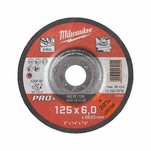 Диск зачисний Milwaukee по металу PRO плюс 125 х 6 х 22.23 мм (4932451502)