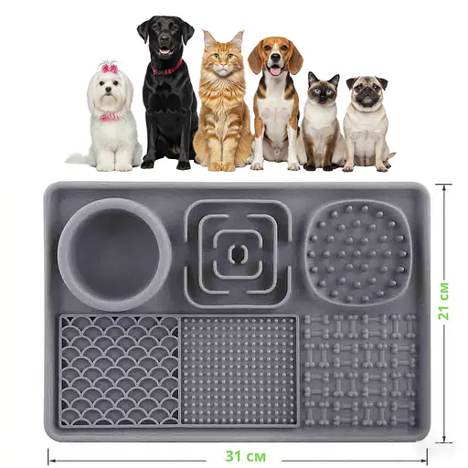 Миска-лизальний килимок для собак та котів для повільного годування ПУХНАСТЕ ЩАСТЯ Чорний - фото 4