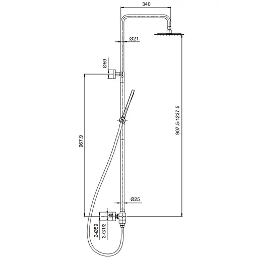 Душова система з термостатом Koer KI-57017-02 KR4788, Нержавіюча сталь - фото 4