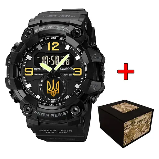 Наручные часы мужские 003BKUAGD Тризуб золото Чорные + Коробка Awarder acs0031908