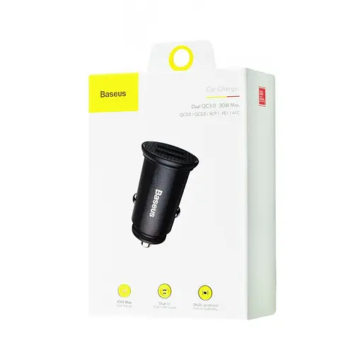 Автомобільний зарядний пристрій Baseus Circular Plastic A A 30W Dual QC3.0 Quick Car Charger Чорний - фото 2