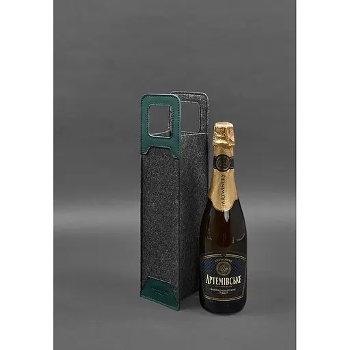 Чехол для вина BlankNote Краст 1.0 из фетра с кожаными вставками зеленый - фото 4