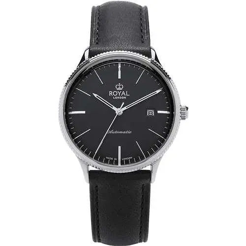 Мужские водонепроницаемые наручные часы Royal London 41478-01 механические с автоподзаводом и кожаным ремешком
