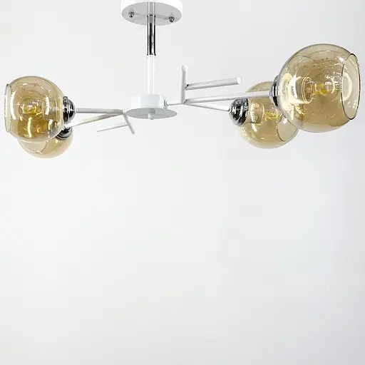 Люстра на 4 янтарних плафони в білому корпусі 75х22 см | Line F | Арт. 088N/4 WT+CH+AM - фото 1