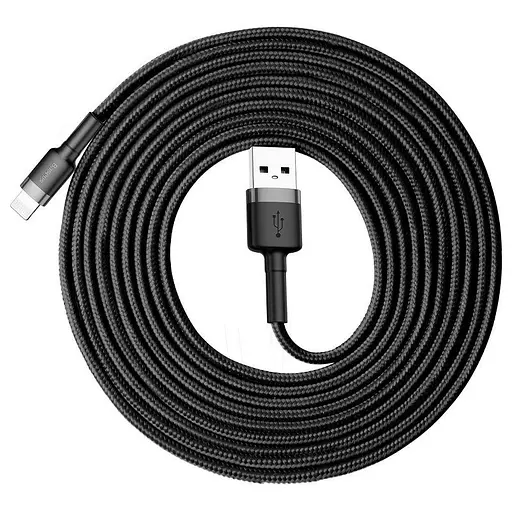 Кабель Baseus Cafule Cable USB For iP 2A 3m Gray+Black - фото 1
