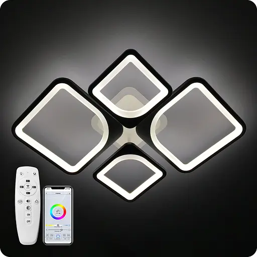 Люстра світлодіодна 517 Dlight 3color з пультом 100Вт Чорний (01570) - фото 1