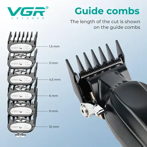 Акумуляторна машинка для стрижки VGR V-662 Green, 7000 RPM, 6 насадок, LED дисплей - фото 6