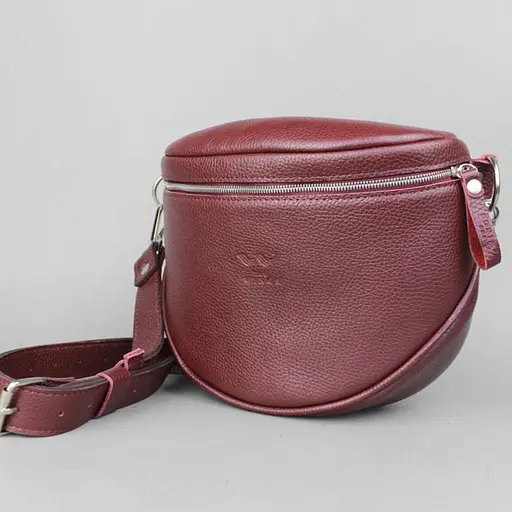 Шкіряна сумка поясна-кроссбоді Vacation бордова флотар - фото 3