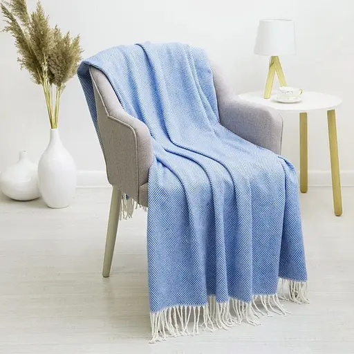 Плед бавовняний Vladi Валенсія Паркет 140х200 біло-яскраво.блакитний - фото 1