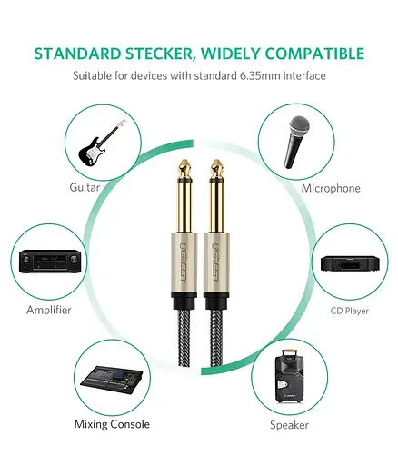 Аудіокабель UGREEN AV128 6.5mm Male to Male Audio Cable Gray 2m(UGR-10638) - фото 5