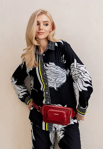 Шкіряна поясна сумка-бананка Трапеція червона - фото 8