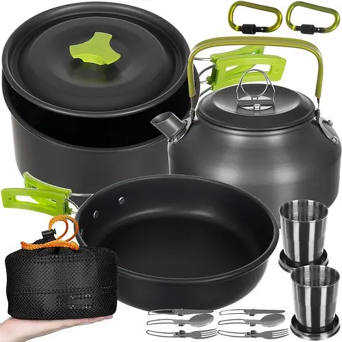 Туристичний посуд Trizand 23667, 18 предметів (антипригарне покриття, для кемпінгу, 2 особи) - фото 1