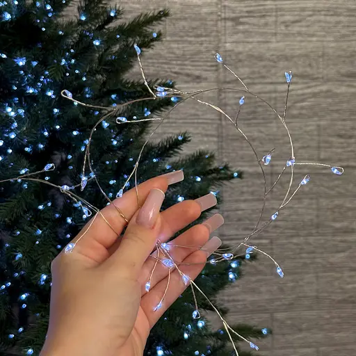 Світлодіодна гірлянда мішура Роса 50 метрів холодне біле світло білий провід 1500 LED 8 режимів з пультом - фото 4