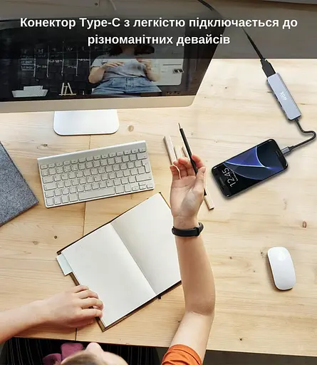 USB-хаб XON SmartHub 6 в 1 (HDMI, SD/TF, Type-C, USB3.0, USB2.0) Серый (UHCHP062312G 5160) - фото 4