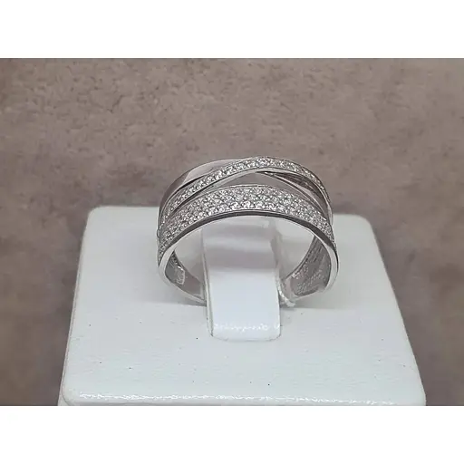 Золоте кільце Харківська ювелірна фабрика з фіанітами. 80679-БЕЛ 17,5 - фото 3