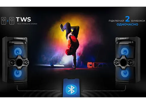 Портативная колонка бумбокс Real-El RX771 Boombox 50W Bluetooth TWS, Karaoke, RGB, Black - фото 11