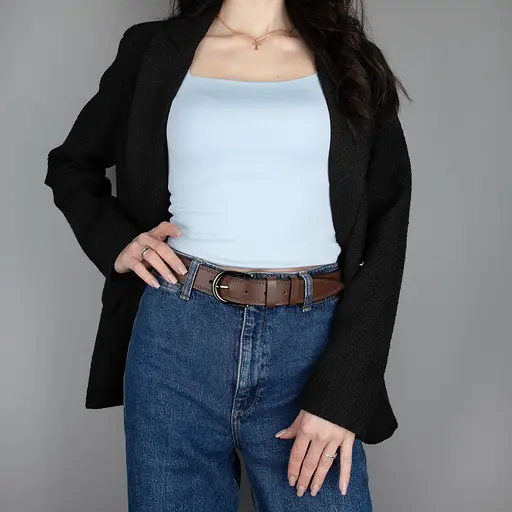 Ремень женский кожаный под джинсы SF-3554 коричневый  прошитый (130 см) - фото 2