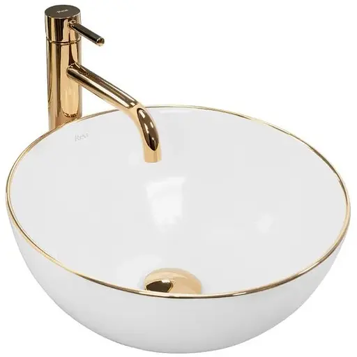 Умивальник Rea Stella white gold edge накладний REA-U7445, Золотий - фото 1