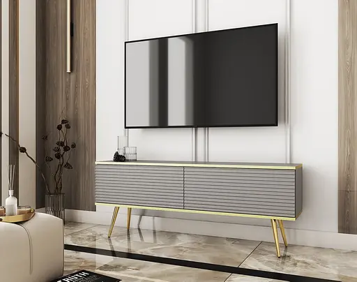 Тумба під телевізор Perfect Home Оро / Oro 2-дверна з золотими ніжками RTV135 MDF Сірий (PFH-091330)