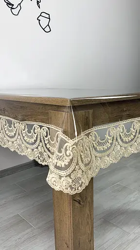 Силіконова скатертина прямокутна з мереживом Арка 15 см 190х110 см Бежевий - фото 2