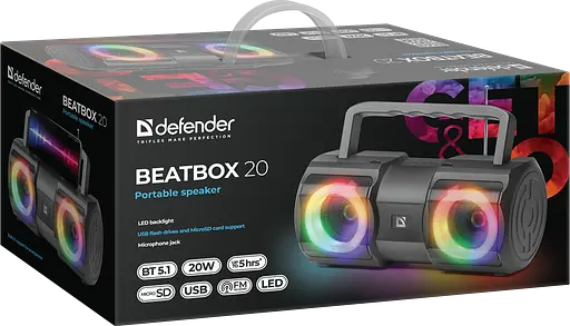 Портативна колонка Defender Beatbox 20 20Вт, Black (65420) (7063514) - фото 5