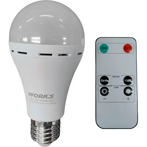 Светодиодная лампа с аккумулятором Works ELR60-7W A60, 3.7V 1800MAH (142572)