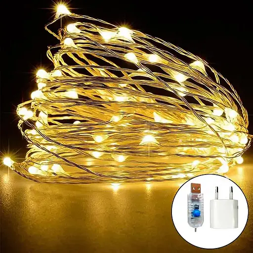 Гирлянда Роса теплый свет USB 10 м Белый - фото 5