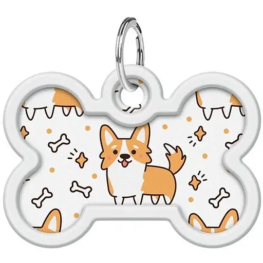 Адресник для собак і котів Waudog Smart ID металевий з QR паспортом, малюнок "Коргі" - фото 2
