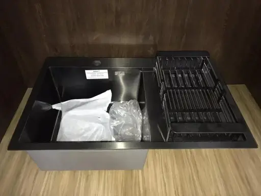 Мийка кухонна Kraft Handmade HS7849-B BL ліва + кошик 780х490х230х3 мм Чорний 30412 - фото 2