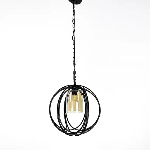 Підвіс Лофт у чорному корпусі форми плетеної сфери Line.F Колір плафона Янтарний - фото 1