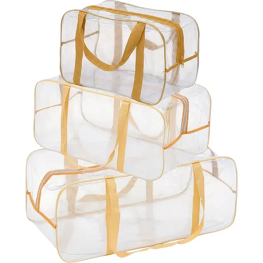 Набор прозрачных сумок в роддом: размер размер М 40х25х20 см + размер L 50х25х30 см + розмір XL 60х25х30 см (бежевые) - фото 1