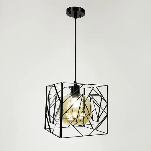 Люстра у чорному корпусі з янтарним плафоном 24х24 см | Арт. 12120/1 BK+AM | Line F - фото 2