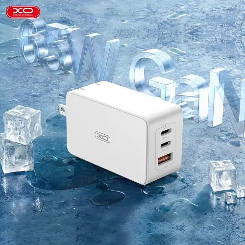 Мережевий зарядний пристрій XO CE13 (EU) 65W GaN tech fast charging (2USB-C 65W/1USB-A 22.5W) Білий - фото 2