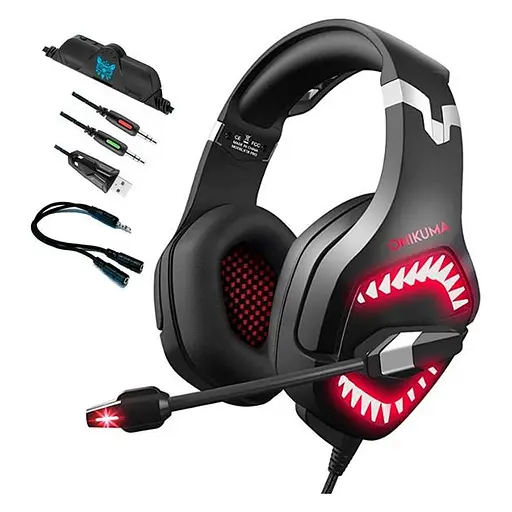 Дротова гарнітура Onikuma Gaming with LED K1 Pro, USB, 3.5mm, 2.2m, black-red - фото 4