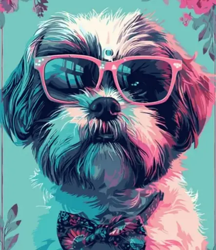 Набір для розпису по номерах Собака в окулярах, Strateg, на кольоровому фоні, 40x50 см, MZ023