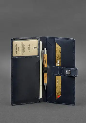 Кожаный тревел-кейс (органайзер для документов) 6.0 синий Crazy Horse - фото 3