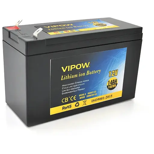 Акумуляторна батарея літієва Vipow 12 V 14Ah з елементами Li-ion 18650 з вбудованою ВМS платою, (3S7P) (151х65х94(100))мм, Q20
