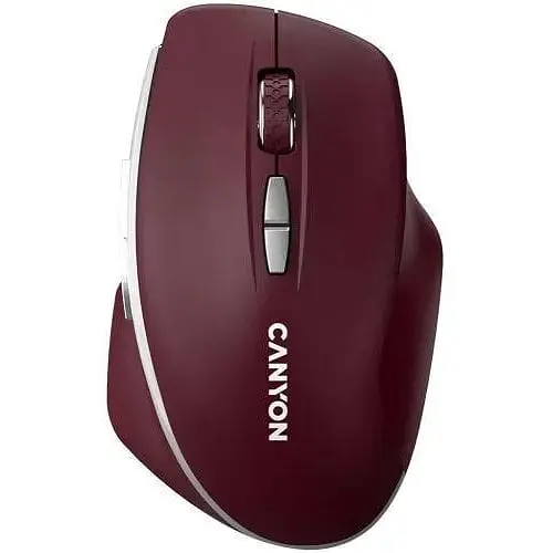Миша бездротова Canyon MW-21 Burgundy Red USB 2.4GHz оптична синій LED-сенсор Pixart 3065 800 - 1600 dpi 7 кнопок - фото 1