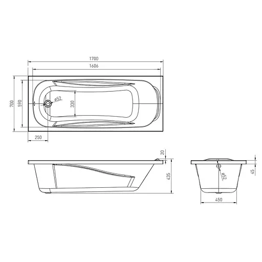 Ванна акриловая Volle Festa 170x70 TS-1770435 - фото 2