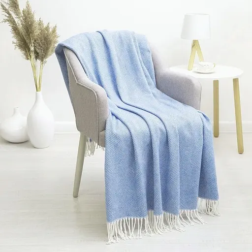 Плед бавовняний Vladi Валенсія Паркет 170х200 біло-сіро-блакитний - фото 1