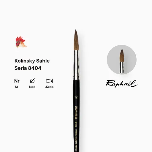 Кисть колонок круглая Raphael Kolinsky Sable, №12, профессиональная, короткая ручка - фото 2
