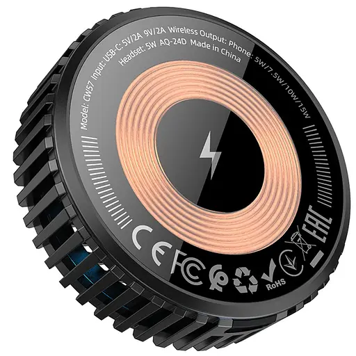 Бездротовий зарядний пристрій Hoco CW57 15W чорний - фото 2