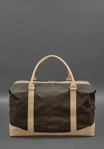 Дорожная сумка из коричневого конваса и натуральной кожи Crazy Horse светло-бежевая - фото 9