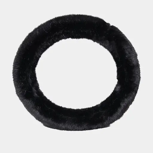 Зимний теплый мехово-плюшевый чехол на руль авто, диаметр 38 см, черного цвета, 1 шт - фото 1