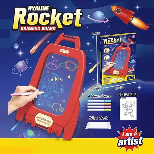 Дощечка для рисования, ракета, 23x34 см, маркеры 4 шт., трафареты, 23.5x34x2.5 см (в ассортименте)